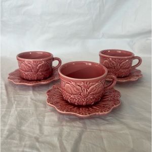 Bordallo Pinheiro Portugal Pink Bunny Cup and Saucer 3 Sets
